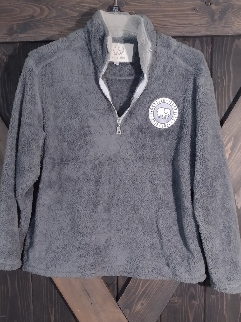 Ivory Ella lla Women's Gray Plush Soft Half-Zip Pullover Sz Lg